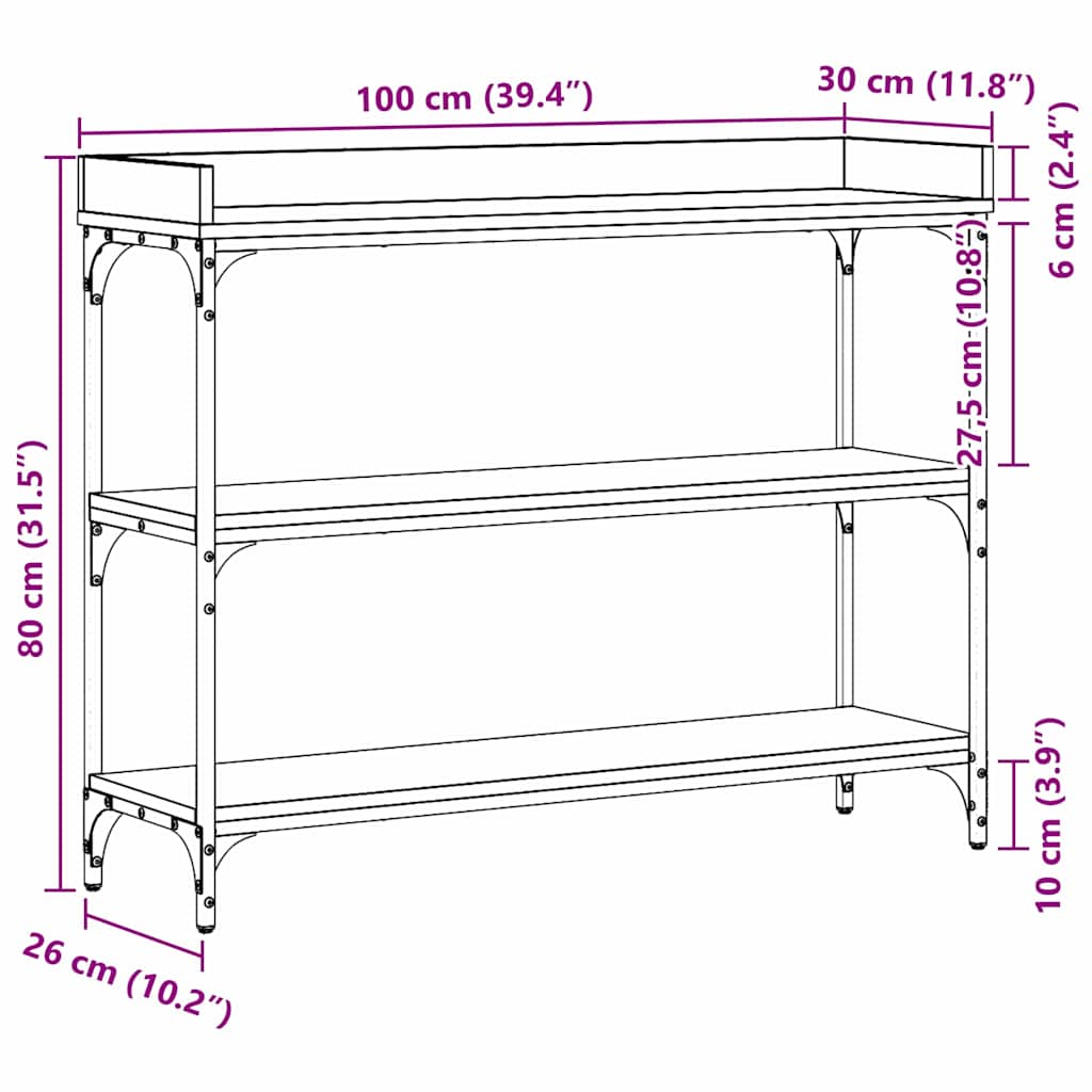 vidaXL Τραπέζι Κονσόλας με ράφι artisan δρυς 100 x 30 x 80 εκατοστά