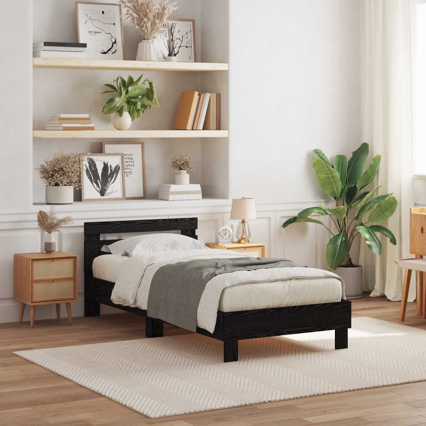 vidaXL Σκελετός Κρεβατιού Μαύρη Οξυά 90 x 200 cm Επεξεργασμένο ξύλο
