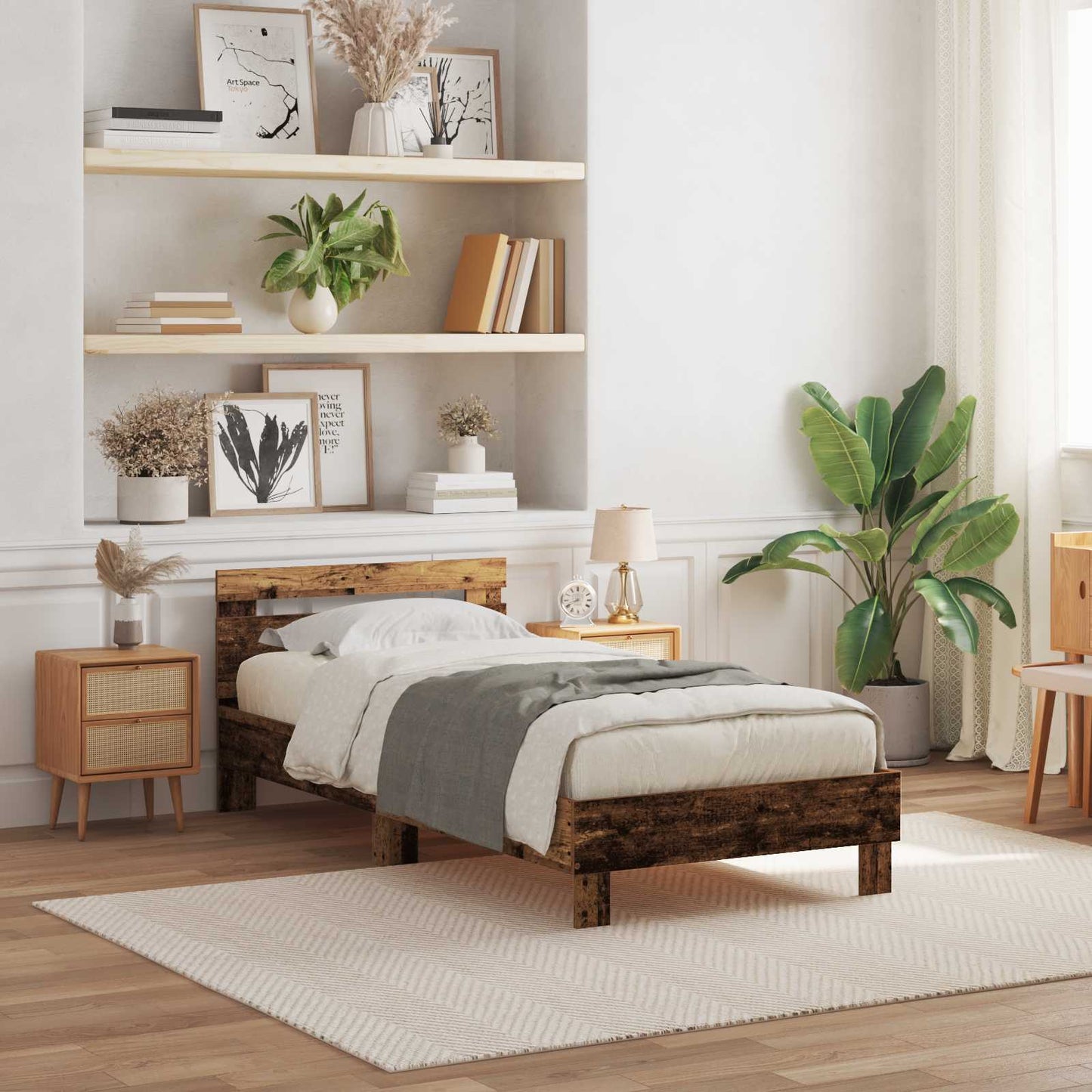 vidaXL Σκελετός Κρεβατιού Παλιό ξύλο 90 x 190 cm Επεξεργασμένο Ξύλο