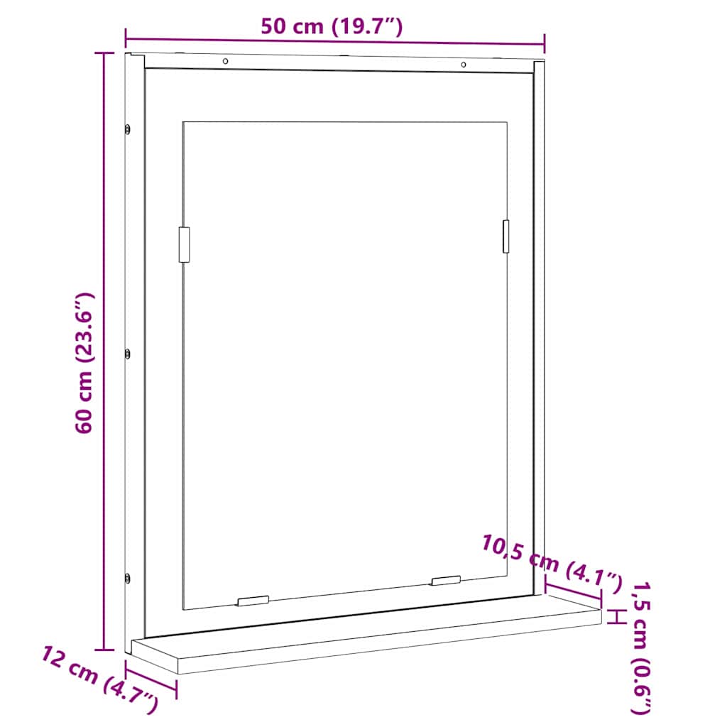 vidaXL Καθρέφτης Μπάνιου Μαύρο 50 x 12 x 60 εκ Επεξεργασμένο ξύλο