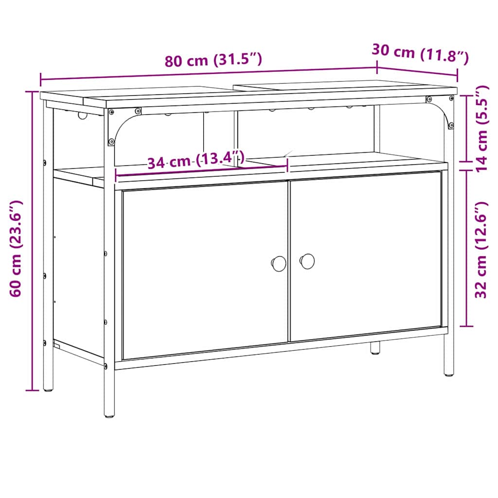 vidaXL Ντουλάπα Νιπτήρα Mπάνιου με αποθήκευση Καφέ 80 x 30 x 60 cm