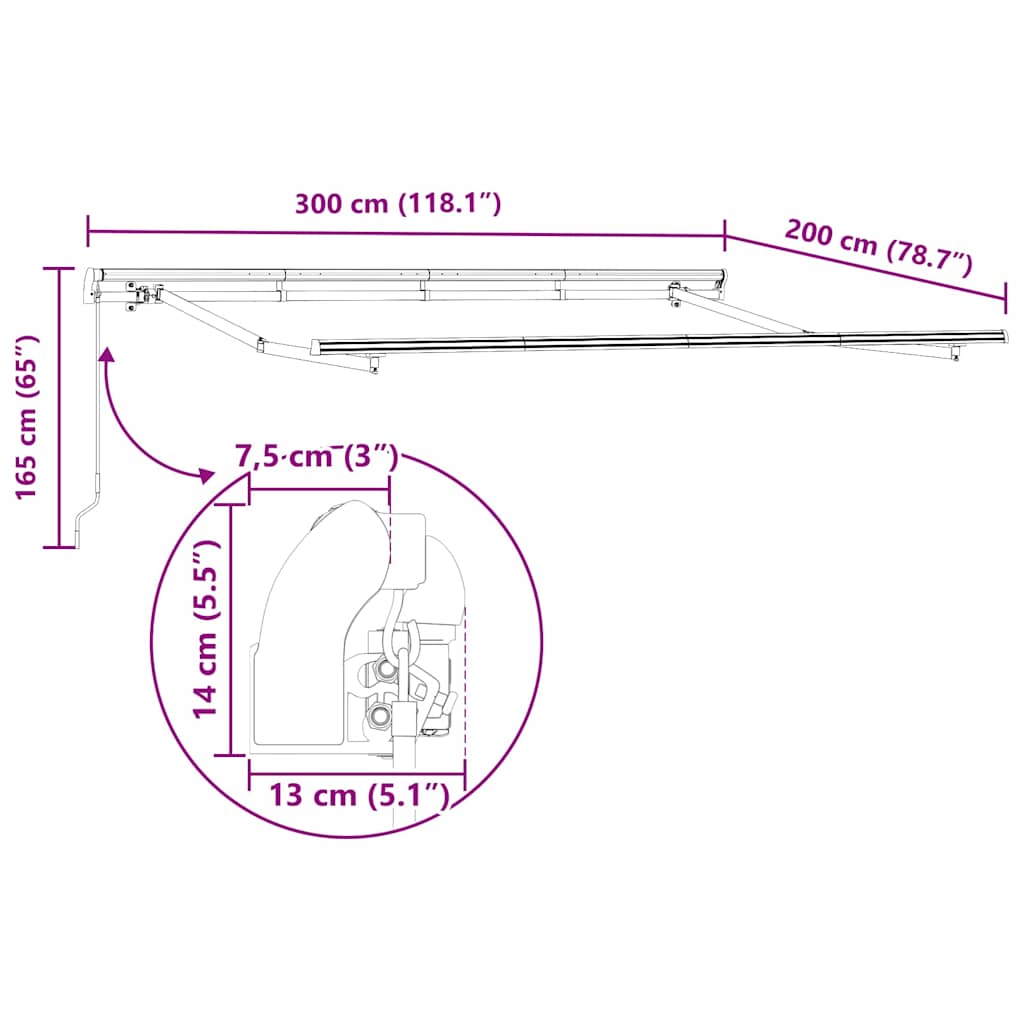 vidaXL Αναδιπλούμενη τέντα Κρεμ 300 x 200 cm ύφασμα