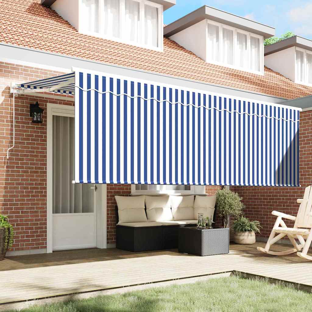 vidaXL Αναδιπλούμενη τέντα Μπλε και άσπρο 400 x 200 cm