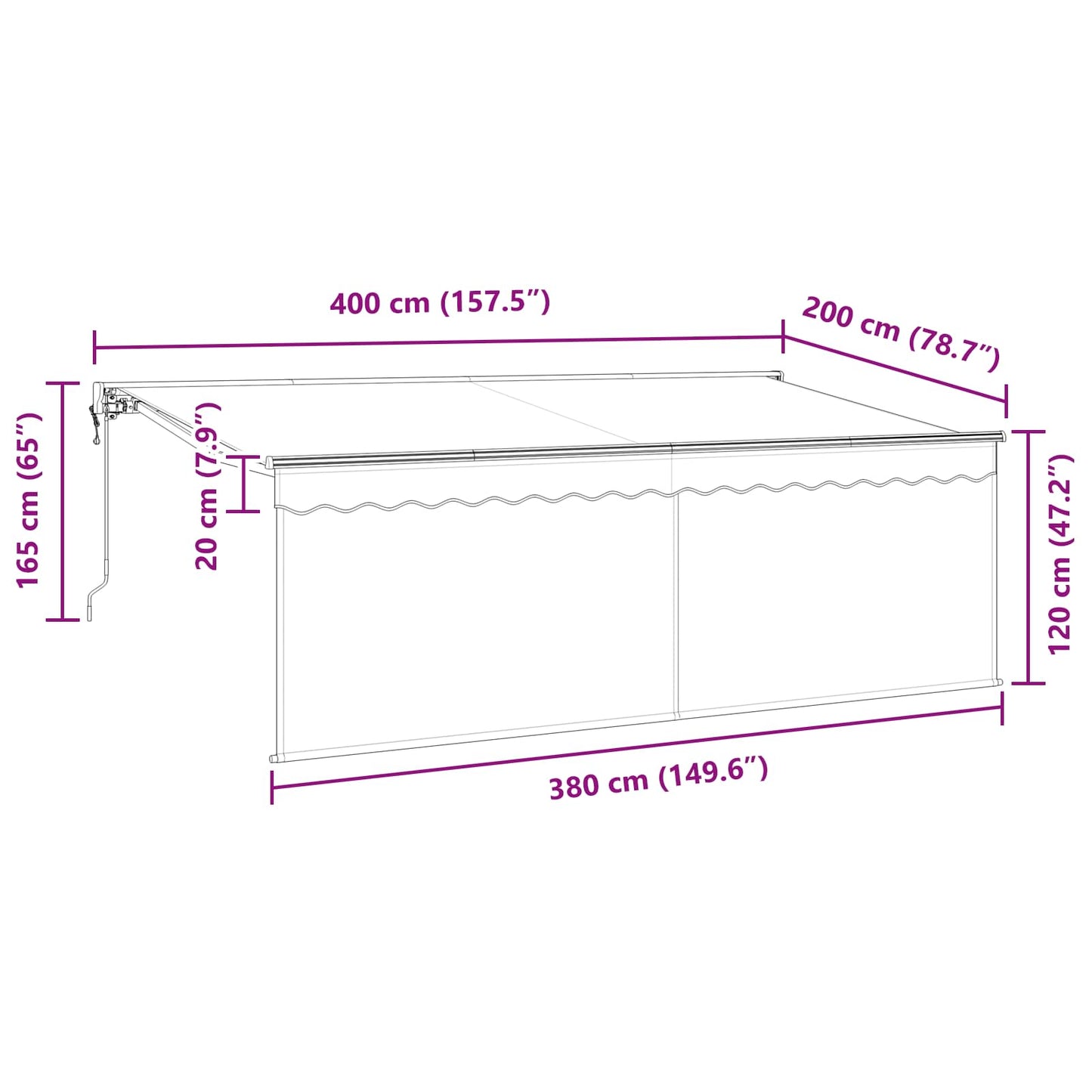 vidaXL Αναδιπλούμενη τέντα Ανθρακί 400 x 200 cm