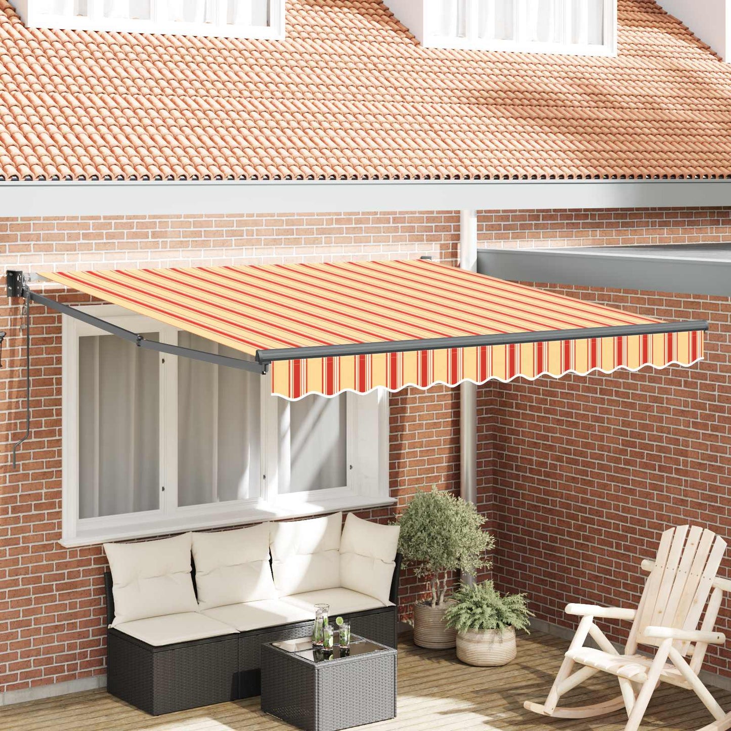 vidaXL Electric Awning 3 x 2,5 m Κίτρινο, πορτοκαλί και λευκό ριγέ