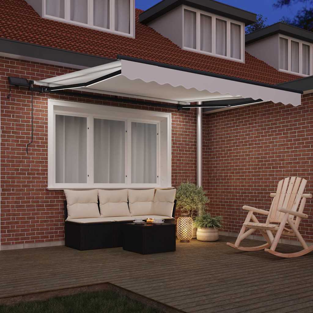 vidaXL Χειροκίνητη ανασυρόμενη τέντα με LED λευκή 350x250 εκ.