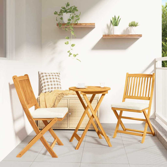vidaXL Πτυσσόμενη Καρέκλα με μαξιλάρι 2 pcs Καφέ Μασίφ ξύλο ακακίας