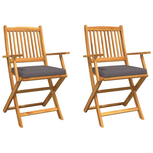 Καρέκλες Κήπου vidaXL με Γκρι Μαξιλάρι 2 τεμάχια από Στερεό Ακακία