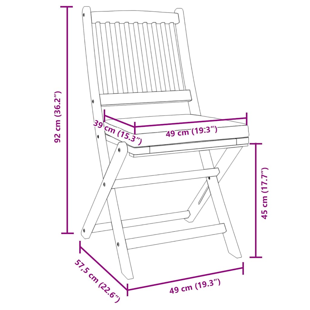 vidaXL Πτυσσόμενη Καρέκλα με μαξιλάρι 4 pcs Λευκό 49 x 57.5 x 92εκ