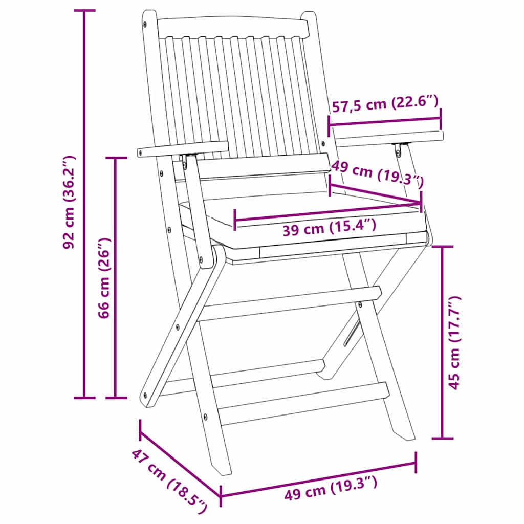 vidaXL Αναδιπλούμενες Καρέκλες Κήπου με Λευκό Μαξιλάρι 6τμχ Μασίφ Ξύλο Ακακίας