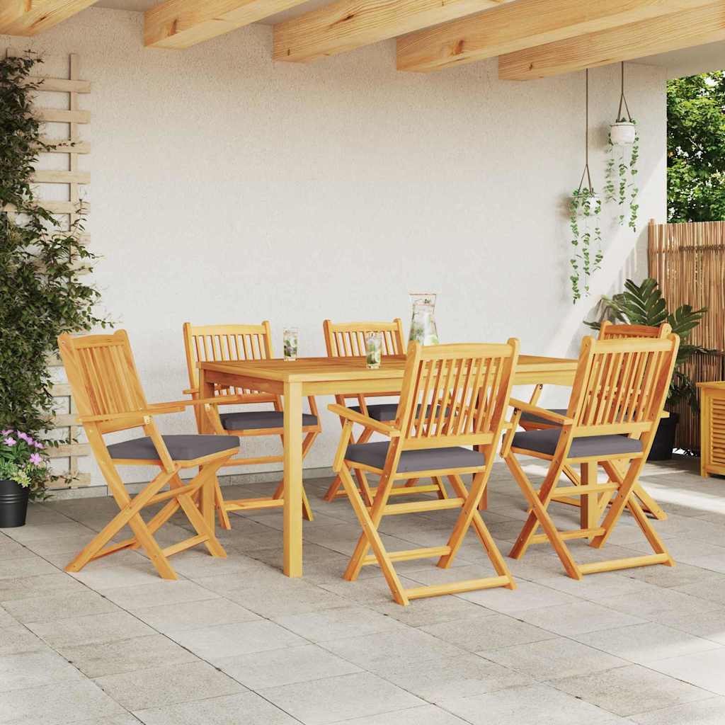 vidaXL Πτυσσόμενες Καρέκλες Κήπου με Γκρι Μαξιλάρι 6τεμ Στερεά Ξυλεία Ακακίας
