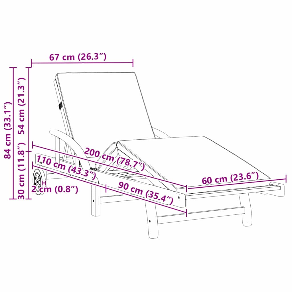 vidaXL Ξαπλώστρες Ήλιου 2 τεμ. με Μαξιλάρια και Ρόδες Καφέ Μασίφ Ξύλο Ακακίας