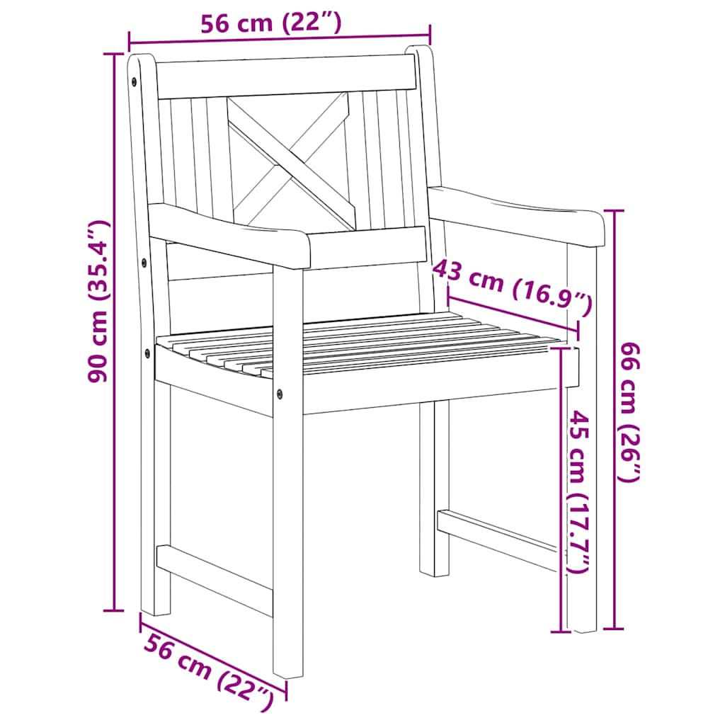vidaXL Καρέκλα Κήπου 4 pcs Καφέ 56 x 56 x 90 εκ. Μασίφ ξύλο ακακίας