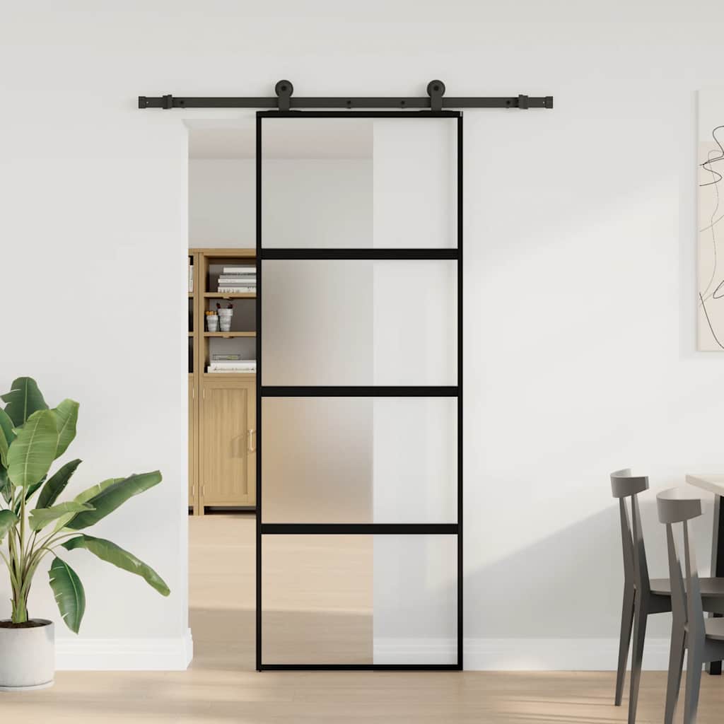 vidaXL Συρόμενη πόρτα με σετ υλικού 76x205 cm από γυαλί&Αλουμίνιο