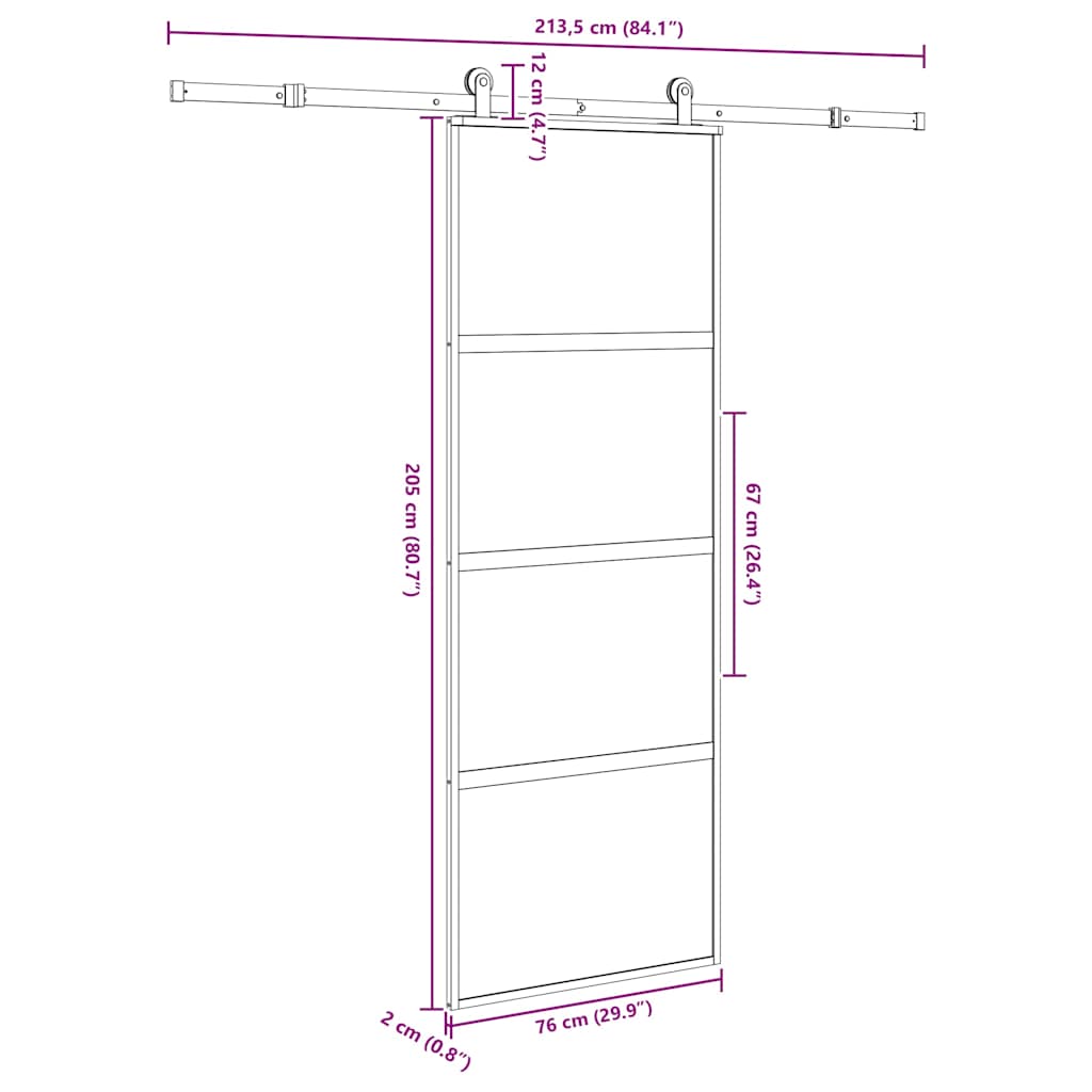 vidaXL Συρόμενη πόρτα με σετ υλικού 76x205 cm από γυαλί&Αλουμίνιο