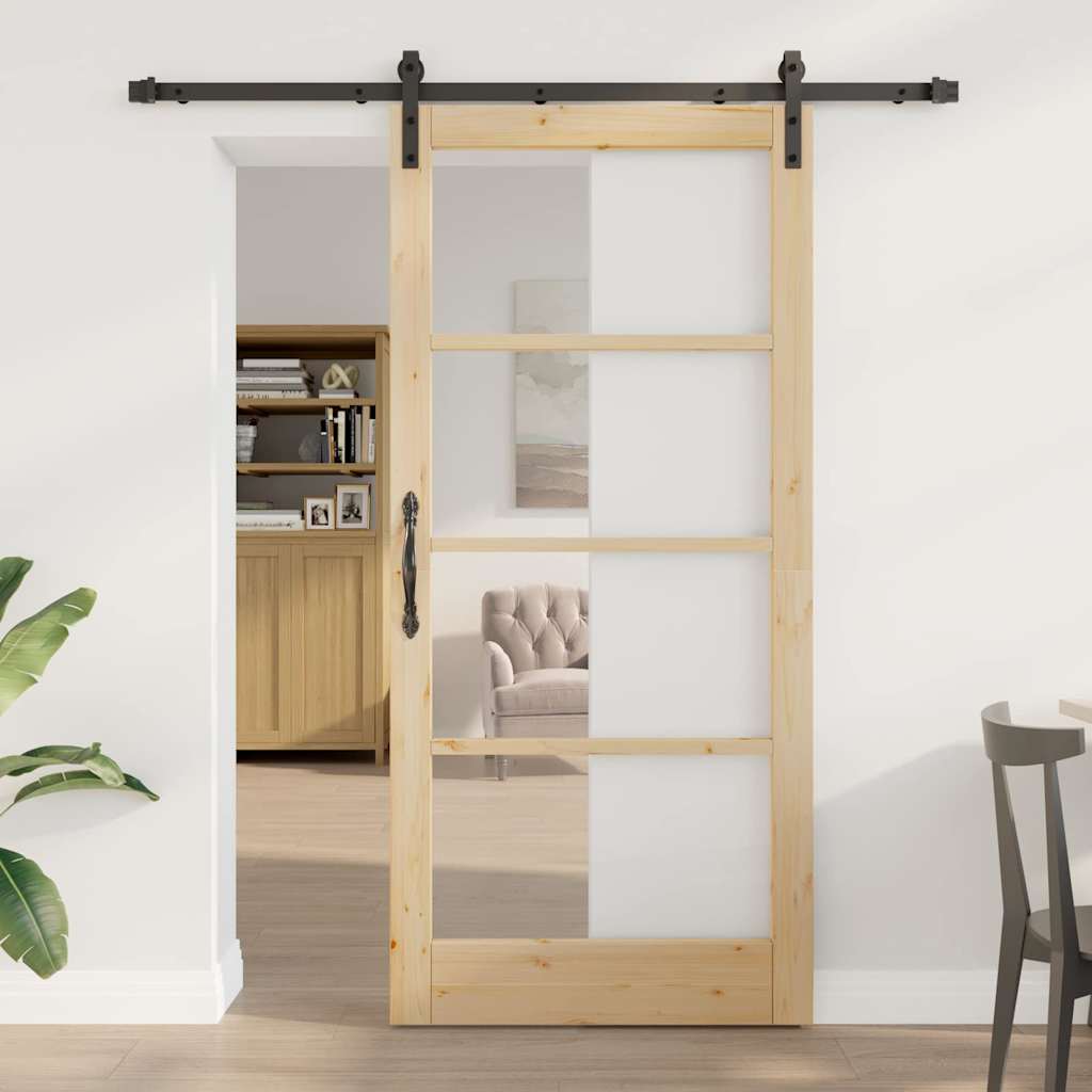 vidaXL Συρόμενη Πόρτα ORKDAL Φυσικό και Μαύρο 93 x 202 cm