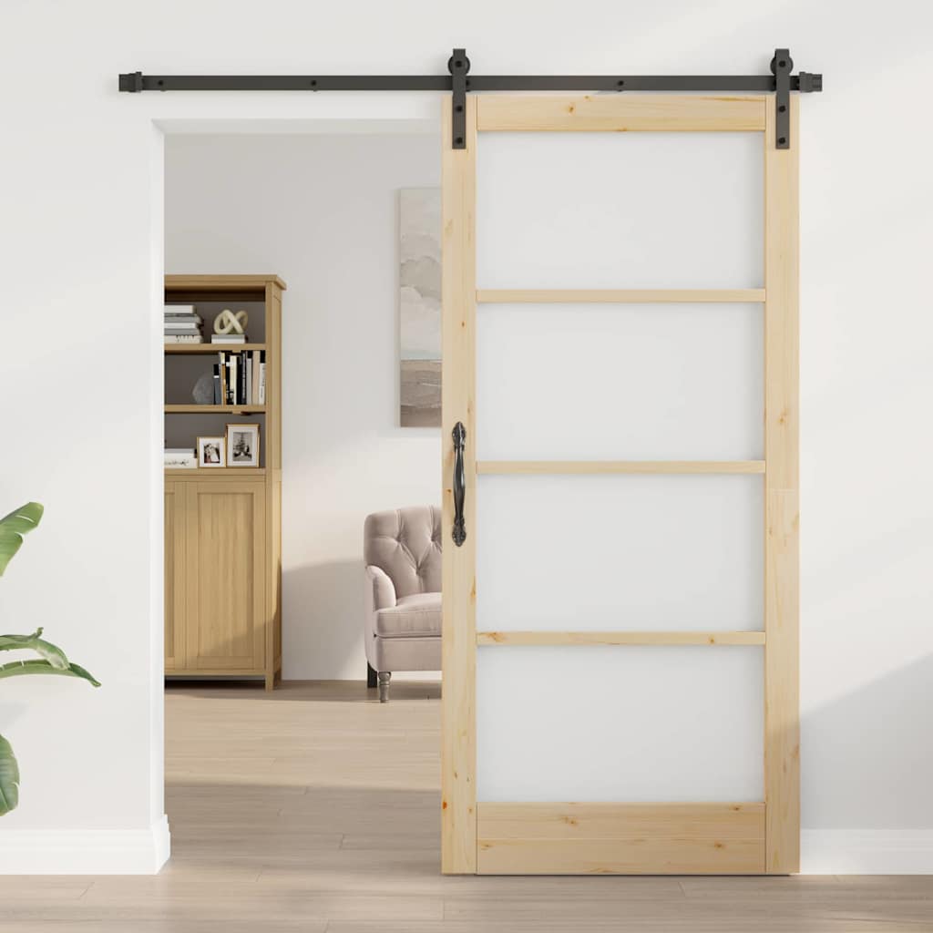 vidaXL Συρόμενη Πόρτα ORKDAL Φυσικό και Μαύρο 93 x 202 cm