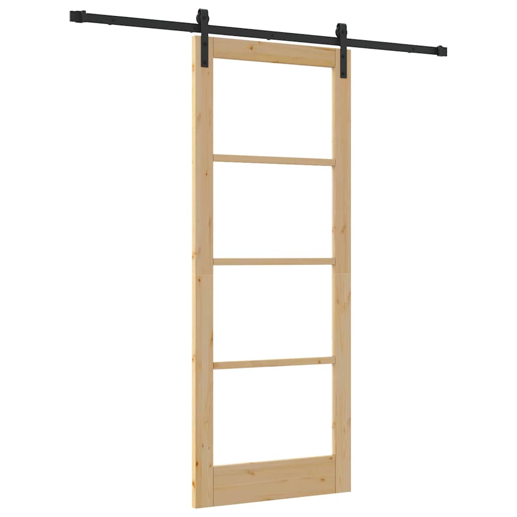 vidaXL Συρόμενη Πόρτα με Σετ Εξαρτημάτων 'ORKDAL' Μασίφ Ξύλο & Γυαλί
