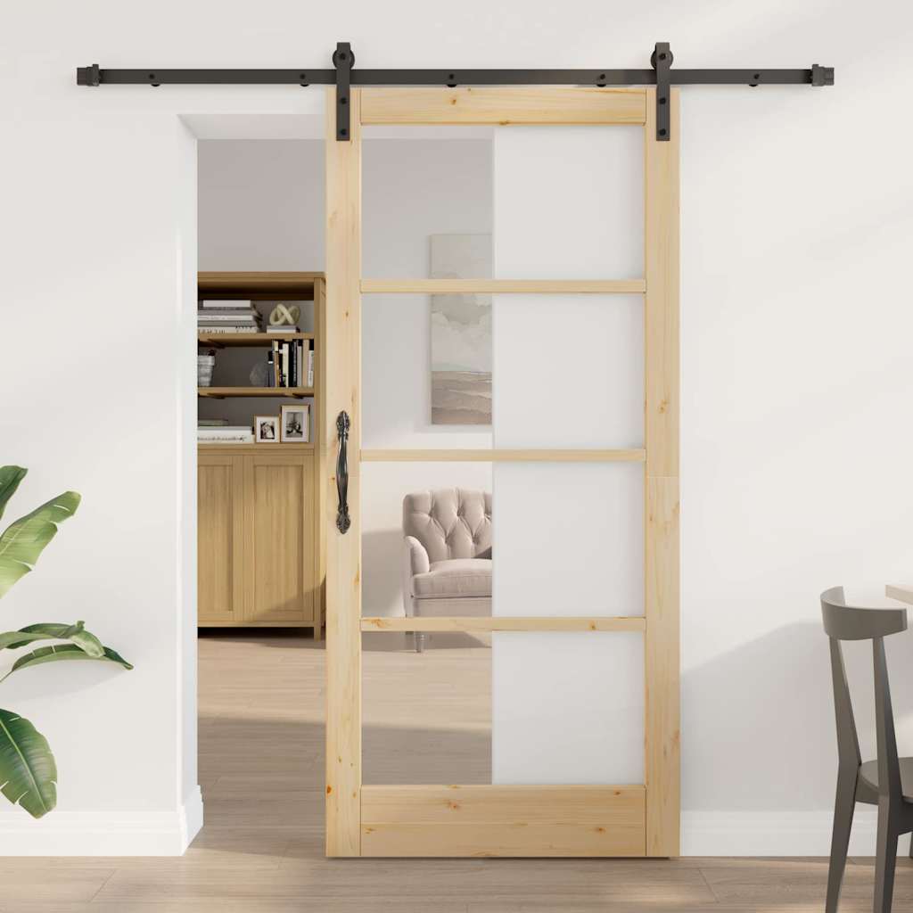 vidaXL Συρόμενη Πόρτα ORKDAL Φυσικό και Μαύρο 93 x 202 cm