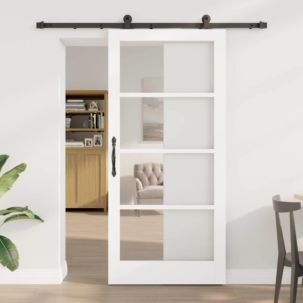 vidaXL Συρόμενη Πόρτα ORKDAL 93 x 202 cm Μασίφ ξύλο πεύκου και γυαλί