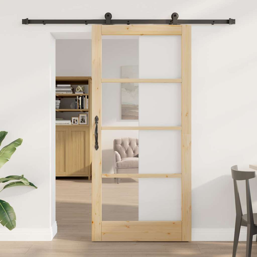 vidaXL Συρόμενη Πόρτα ORKDAL 93 x 202 cm Μασίφ ξύλο πεύκου και γυαλί