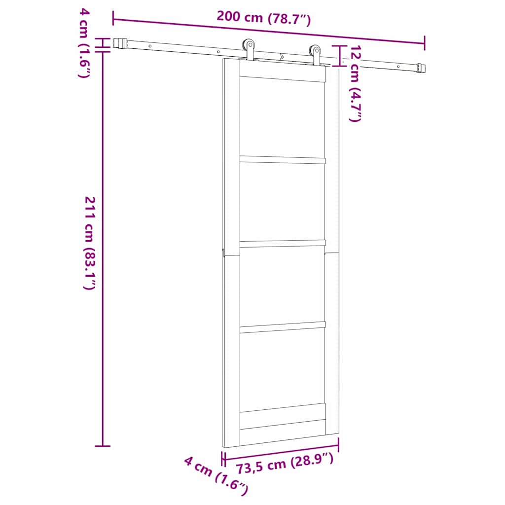 vidaXL Συρόμενη Πόρτα ORKDAL Καφέ 73.5 x 211 εκ Ξύλο και μέταλλο