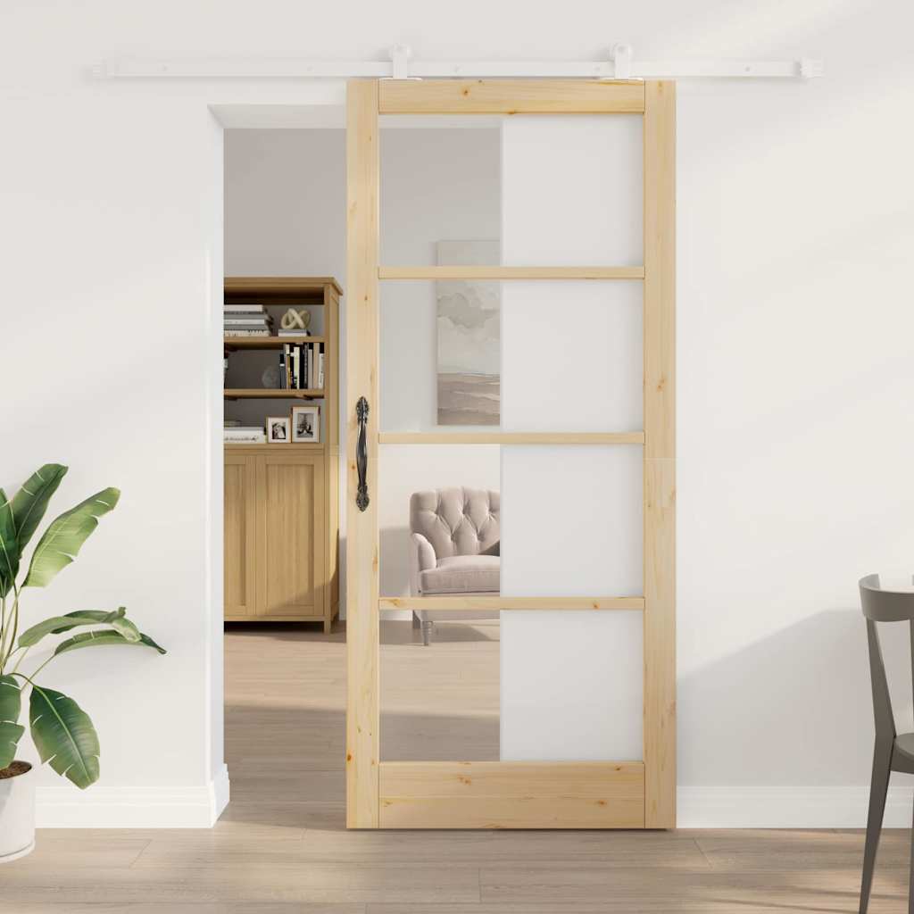 vidaXL Συρόμενη Πόρτα ORKDAL 93 x 211 εκ. Μασίφ ξύλο πεύκου και γυαλί