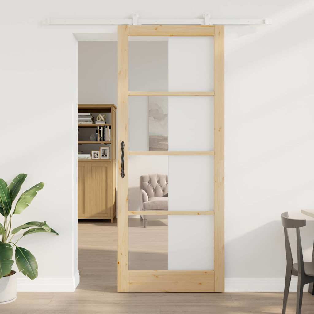 vidaXL Συρόμενη Πόρτα ORKDAL 93 x 232 εκ. Μασίφ ξύλο πεύκου και γυαλί
