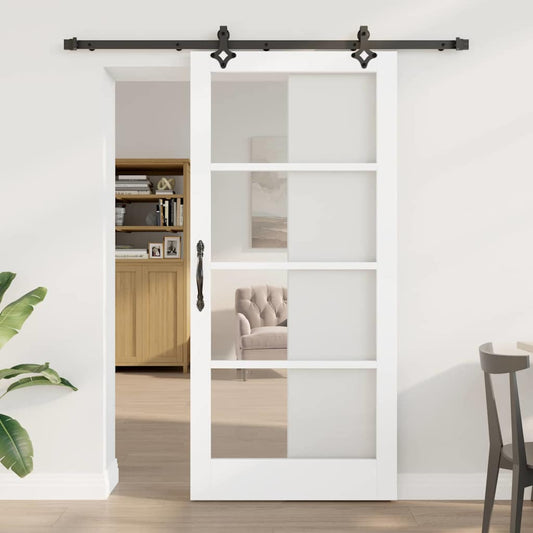 vidaXL Συρόμενη Πόρτα ORKDAL 93 x 202 cm Μασίφ ξύλο πεύκου και γυαλί