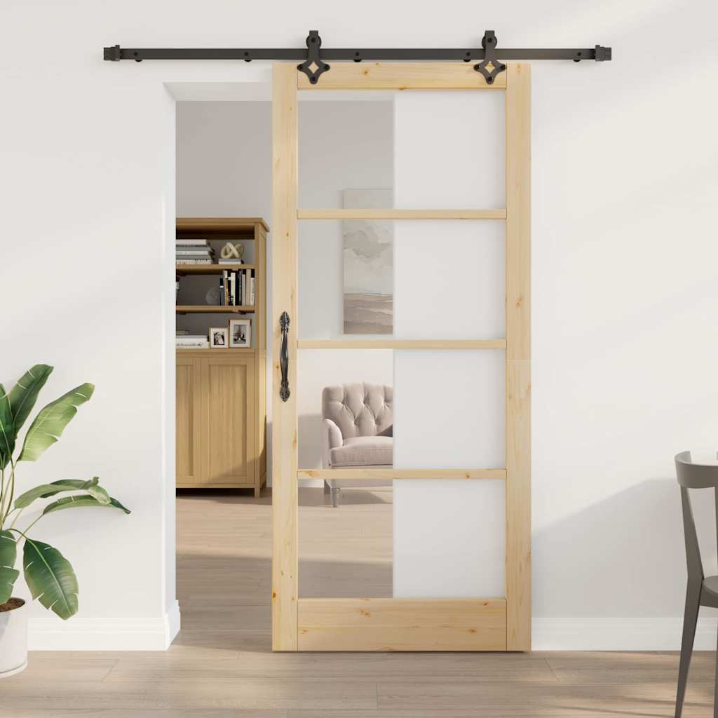 vidaXL Συρόμενη Πόρτα ORKDAL 93 x 211 εκ. Μασίφ ξύλο πεύκου και γυαλί