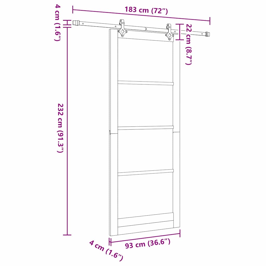 vidaXL Συρόμενη Πόρτα ORKDAL 93 x 232 εκ. Μασίφ ξύλο πεύκου και γυαλί