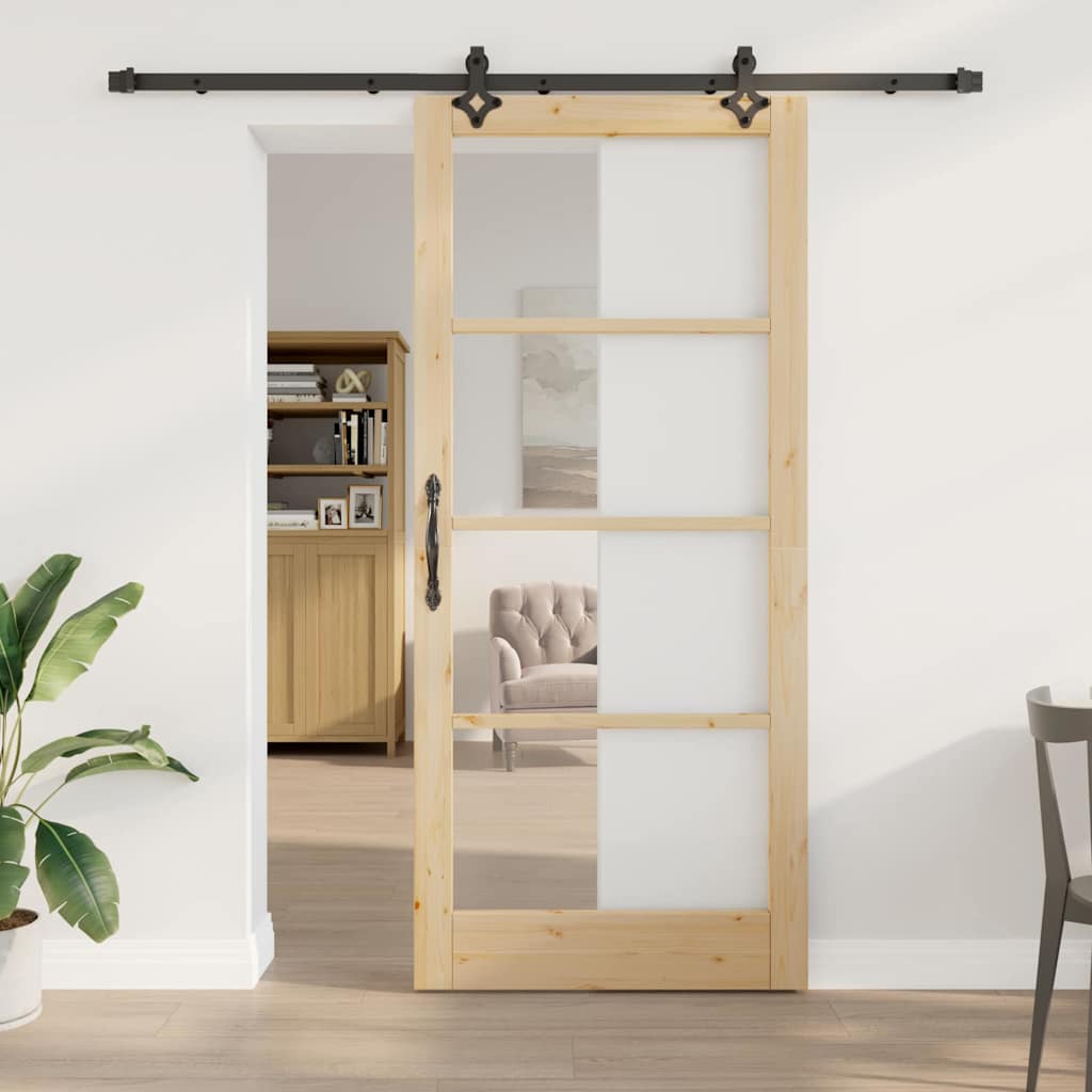 vidaXL Συρόμενη Πόρτα ORKDAL 93 x 211 εκ. Μασίφ ξύλο πεύκου και γυαλί