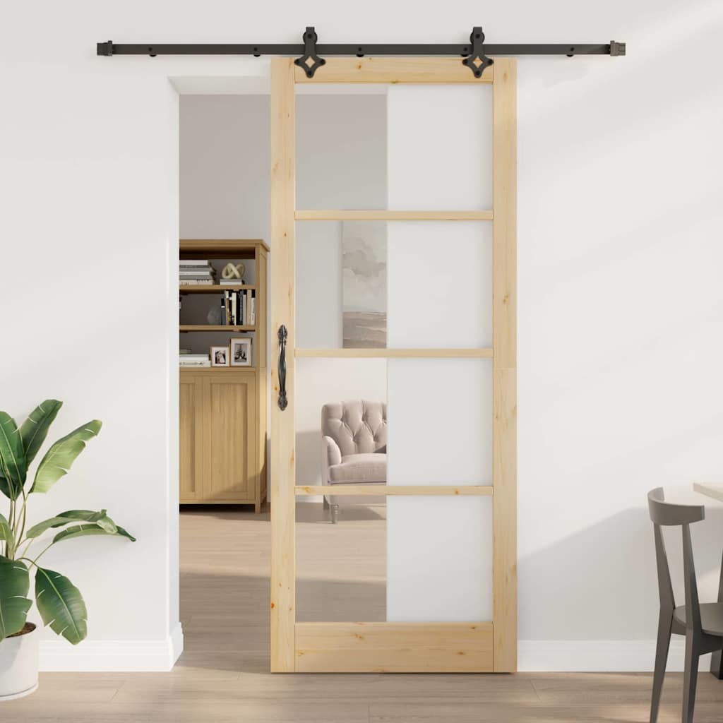 vidaXL Συρόμενη Πόρτα ORKDAL 93 x 232 εκ. Μασίφ ξύλο πεύκου και γυαλί