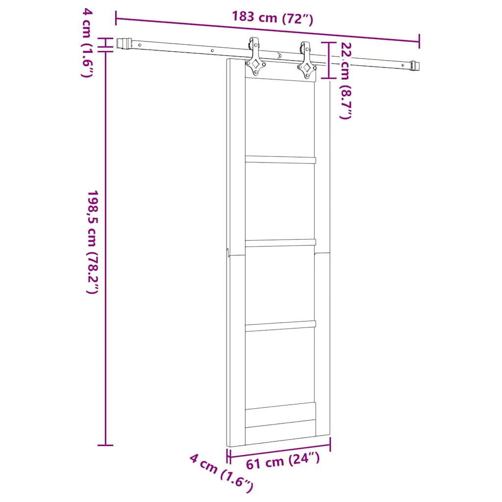 vidaXL Συρόμενη Πόρτα 61 x 198,5 εκ. Μασίφ ξύλο πεύκου και γυαλί Λευκό