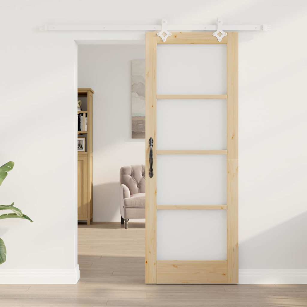 vidaXL Συρόμενη Πόρτα 73,5 x 198,5 εκ. Μασίφ ξύλο πεύκου και γυαλί