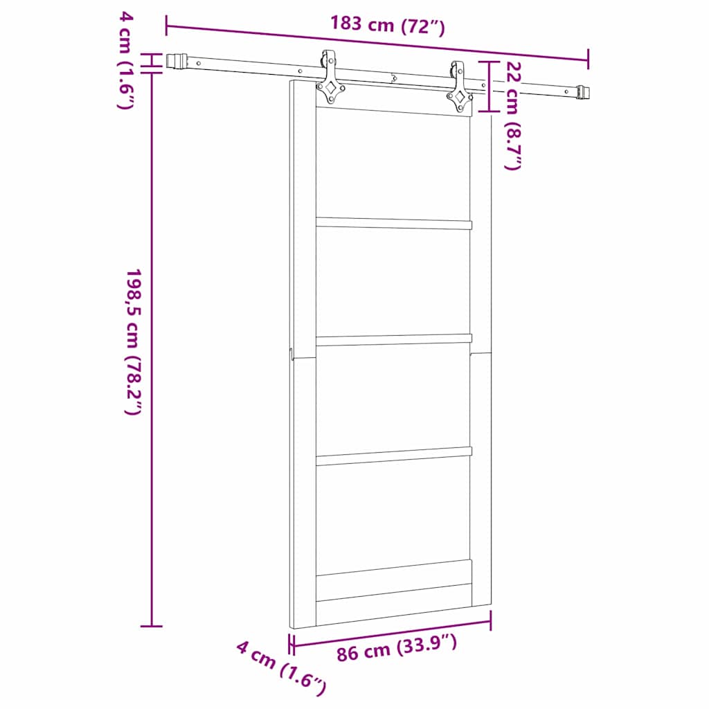 vidaXL Συρόμενη Πόρτα Καφέ 86 x 198.5 cm Ξύλο και μέταλλο