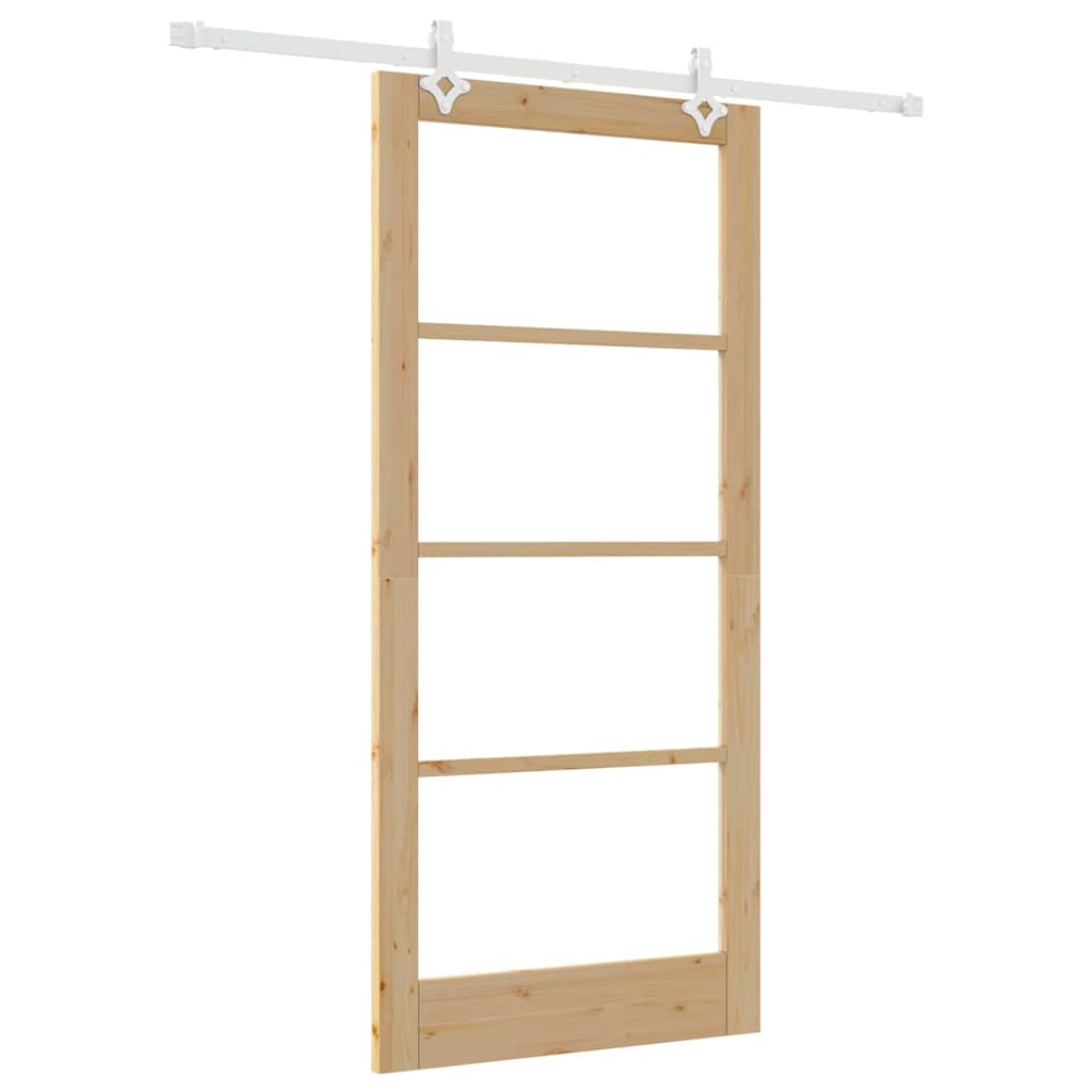 vidaXL Συρόμενη Πόρτα 93 x 202 cm Μασίφ ξύλο πεύκου και γυαλί Φυσικό
