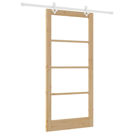 vidaXL Συρόμενη Πόρτα 93 x 202 cm Μασίφ ξύλο πεύκου και γυαλί Φυσικό