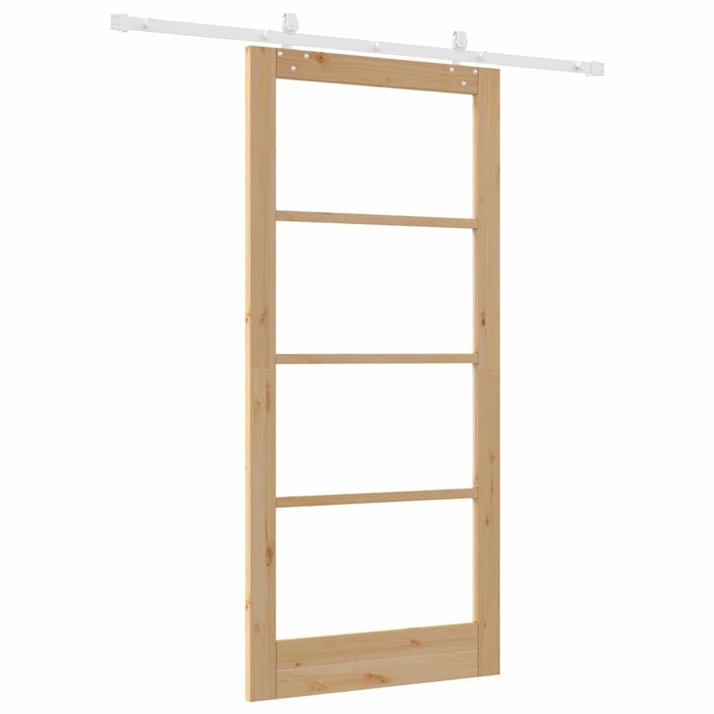 vidaXL Συρόμενη Πόρτα 93 x 202 cm Μασίφ ξύλο πεύκου και γυαλί Φυσικό