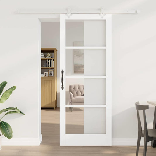 vidaXL Συρόμενη Πόρτα 83 x 211 εκ. Μασίφ ξύλο πεύκου και γυαλί Λευκό