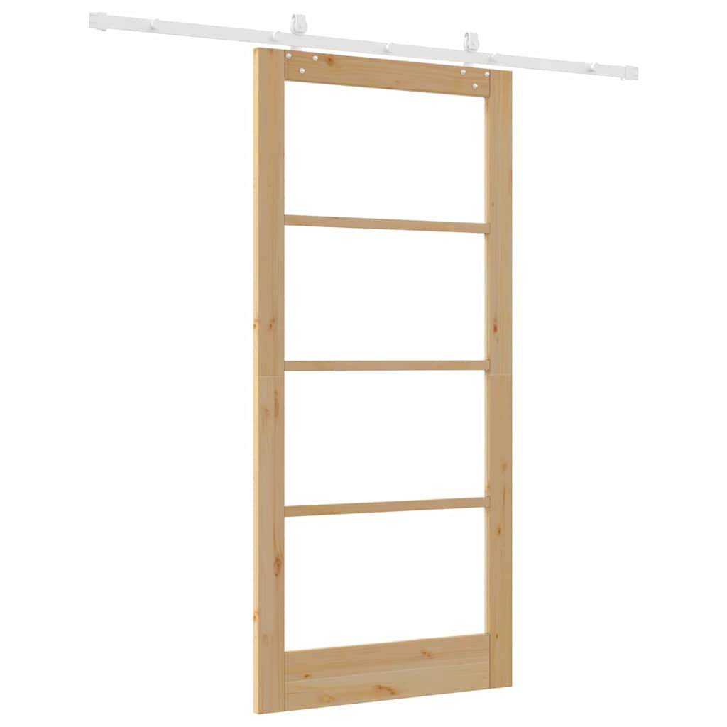 vidaXL Συρόμενη Πόρτα 93 x 202 cm Μασίφ ξύλο πεύκου και γυαλί Φυσικό