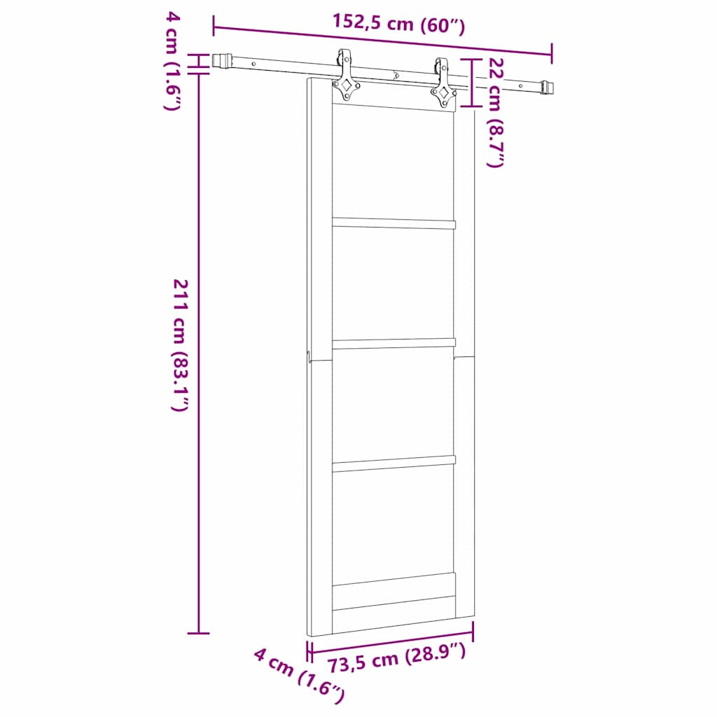 vidaXL Συρόμενη Πόρτα Άλλο Καφέ 73.5 x 211 εκ Ξύλο και μέταλλο