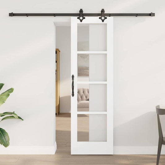 vidaXL Συρόμενη Πόρτα Λευκό 61 x 198,5 εκ. Μασίφ ξύλο πεύκου και γυαλί