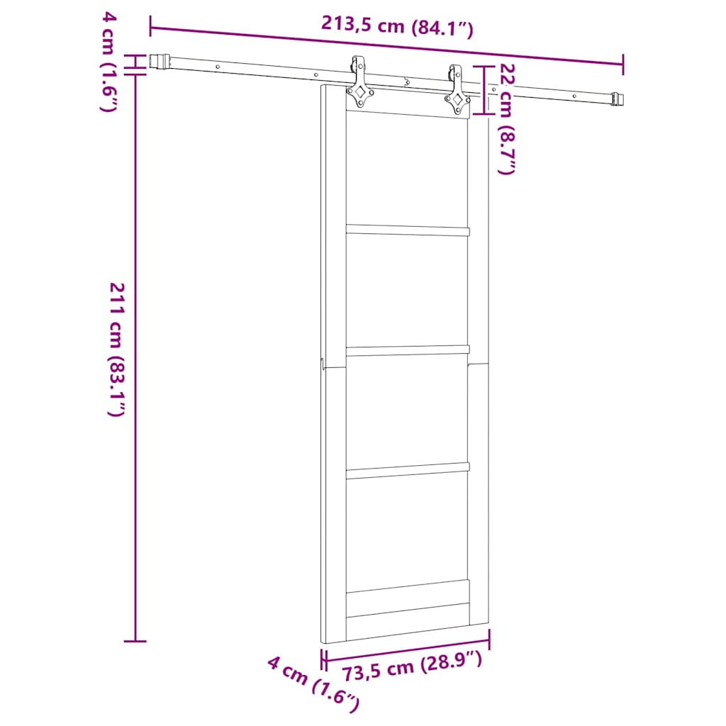 vidaXL Συρόμενη Πόρτα Άλλο Καφέ 73.5 x 211 εκ Ξύλο και μέταλλο
