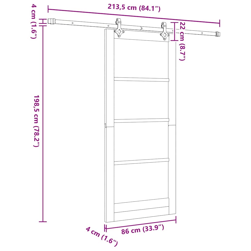 vidaXL Συρόμενη Πόρτα Άλλο Καφέ 86 x 198.5 cm Ξύλο και μέταλλο