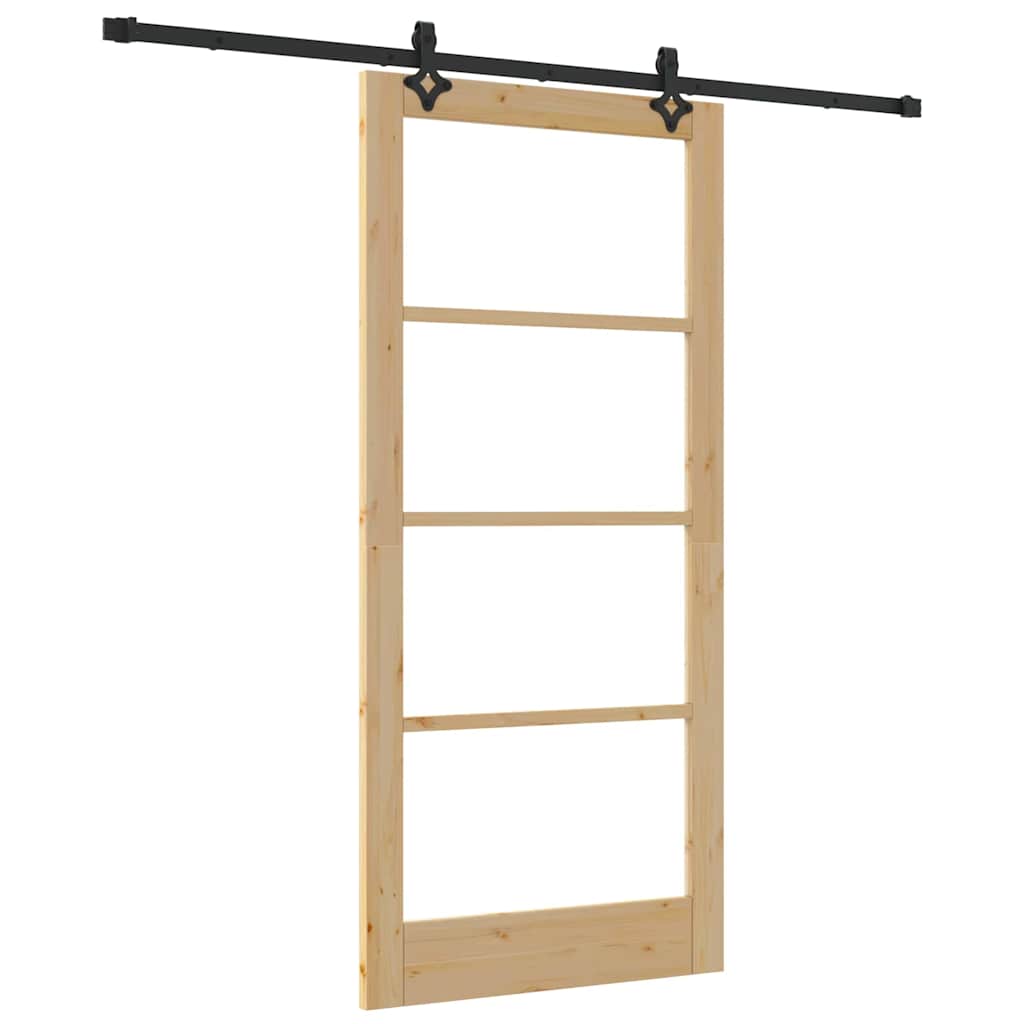 vidaXL Συρόμενη Πόρτα Φυσικό 93 x 202 cm Μασίφ ξύλο πεύκου και γυαλί