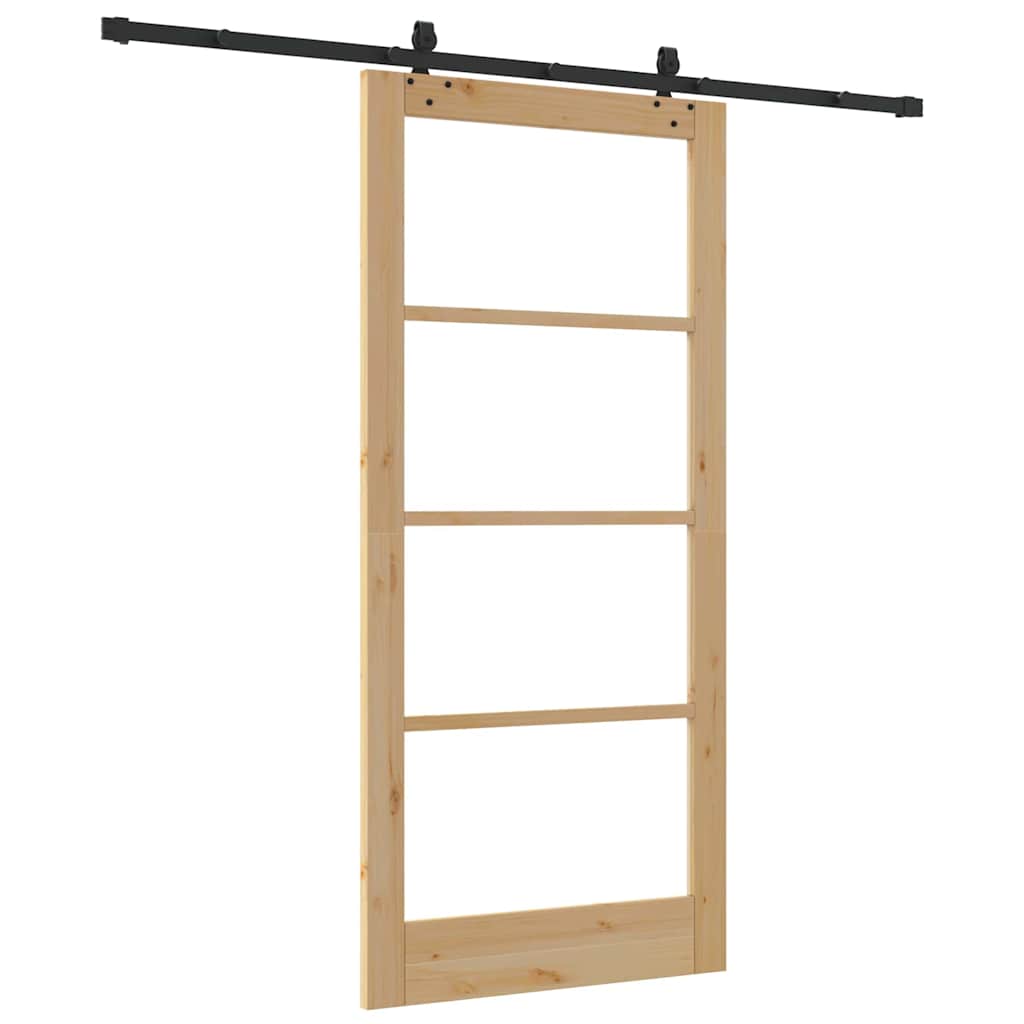 vidaXL Συρόμενη Πόρτα Φυσικό 93 x 202 cm Μασίφ ξύλο πεύκου και γυαλί