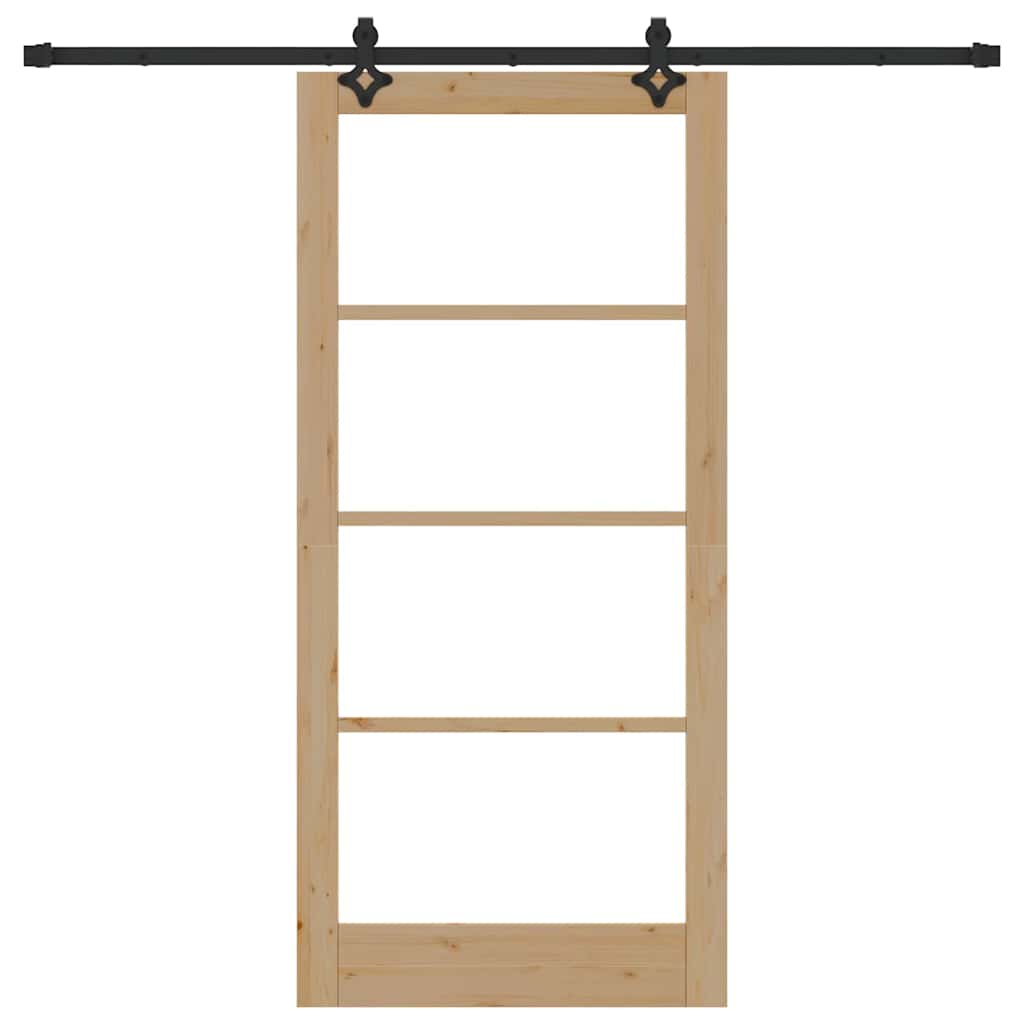 vidaXL Συρόμενη Πόρτα Φυσικό 93 x 202 cm Μασίφ ξύλο πεύκου και γυαλί