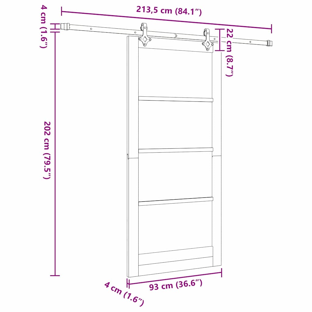 vidaXL Συρόμενη Πόρτα Φυσικό 93 x 202 cm Μασίφ ξύλο πεύκου και γυαλί