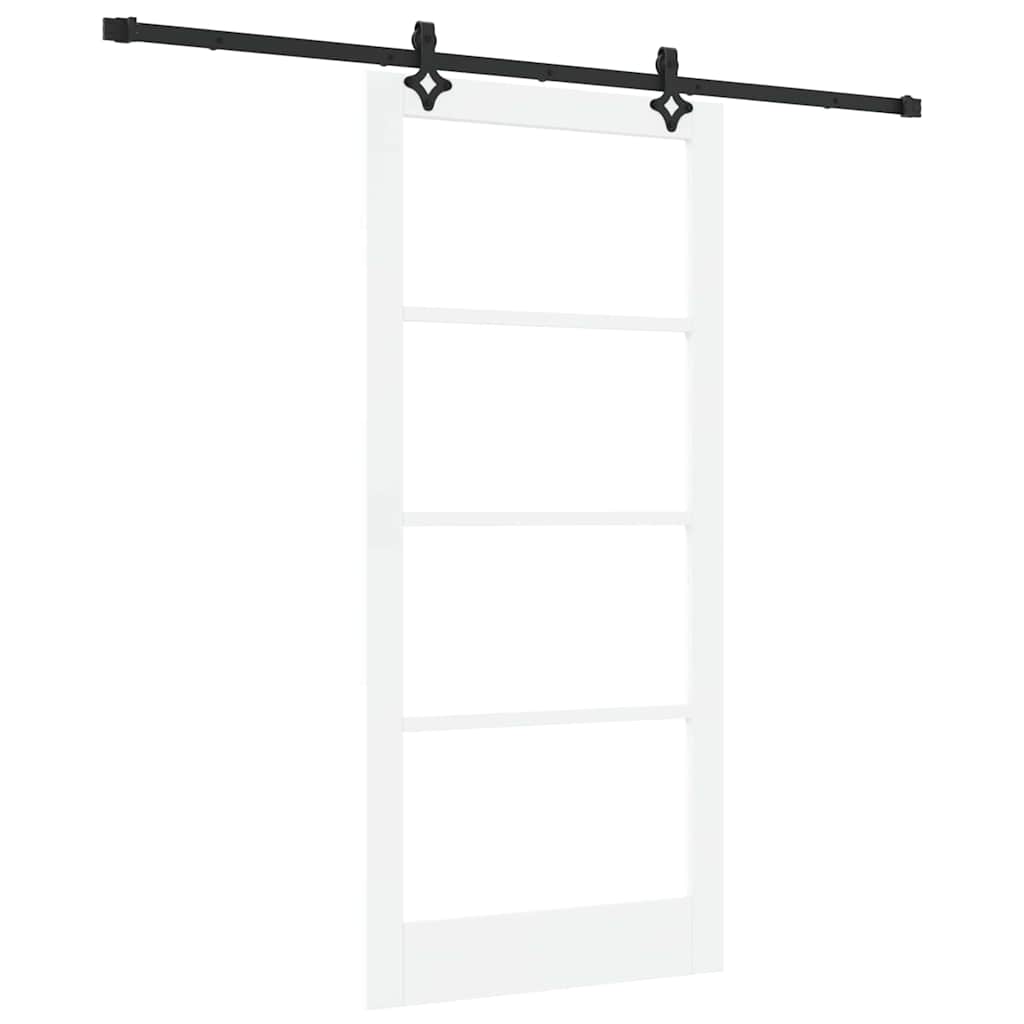 vidaXL Συρόμενη Πόρτα Λευκό 93 x 202 cm Μασίφ ξύλο πεύκου και γυαλί